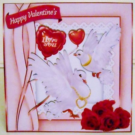 pretty white doves & red roses for my valentine with love 8x8 by Pam Stubley