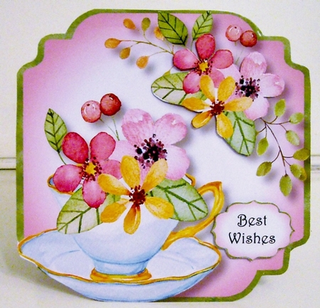 Yellow & Pink Flowers - Teacup & Saucer by Pam Stubley