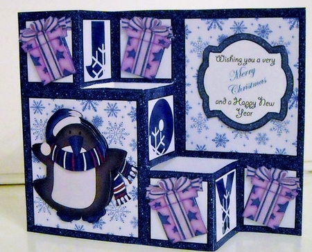 Blue Sparkly Penguins 3 Step Decoupage by Pam Stubley