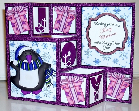 Purple & Blue Sparkly Penguins 3 Step Decoupage by Pam Stubley