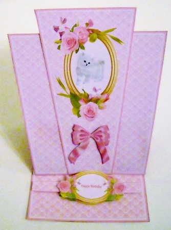 Cute kitten triangle easel card in pink. by Pam Stubley
