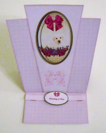 Labrador puppy triangle easel card in pink. by Pam Stubley