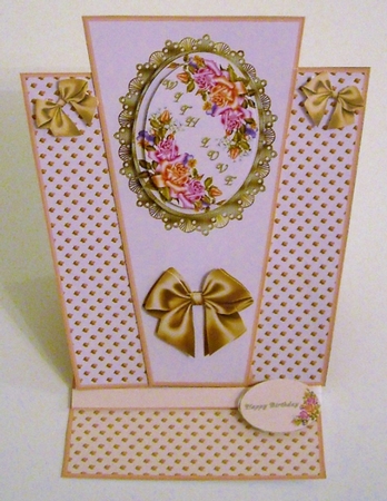 Peach floral triangle easel card. by Pam Stubley