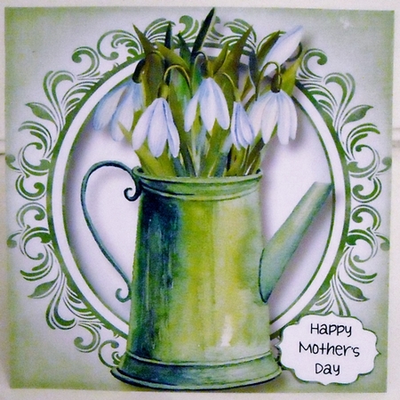 A watering can of snowdrops 8x8 by Pam Stubley