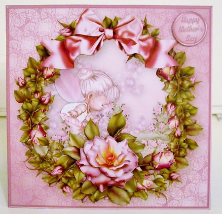 Fairy in the Roses Decoupage Card Front by Pam Stubley
