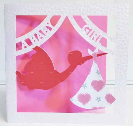 Baby Girl Stork Card by Pam Stubley
