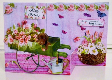  Z Fold Flower Barrow With Dog Including Template by Pam Stubley
