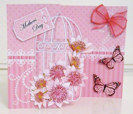 3D Shaped No-Hole Fold Back Mini Kit - Birdcage, Pretty Astrantia Flowers Butterflies & Lace  by Pam Stubley