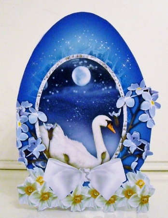 Midnight Swans Easter Egg - Shaped Cut And Fold Card Kit With Insert & Matching Envelope by Pam Stubley