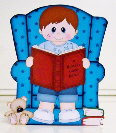 3D Shaped Card  Kit - Cute Little Boy reads a Good Book  by Pam Stubley