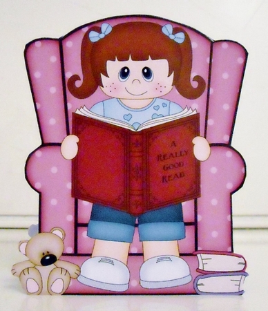 3D Shaped Card  Kit - Cute Little Girl reads a Good Book by Pam Stubley
