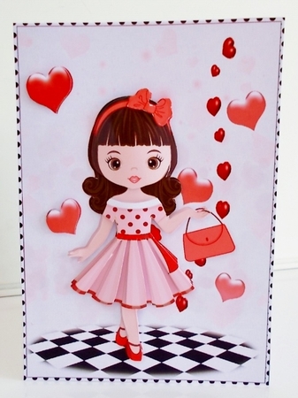 Retro Fashionista! Love Hearts A5 Card Front & Decoupage by Pam Stubley