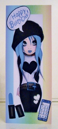 Birthday Girl with blue hair in tall Rainbow DL frame by Pam Stubley