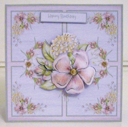Pink flower and tulips 7x7 by Pam Stubley
