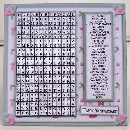 Wordsearch Wedding Anniversaries by Pam Stubley