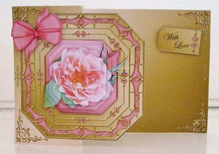 3D Shaped No-Hole Fold Back Pretty Floral Card with Pyramage Mini Kit  -  Single Rose by Pam Stubley