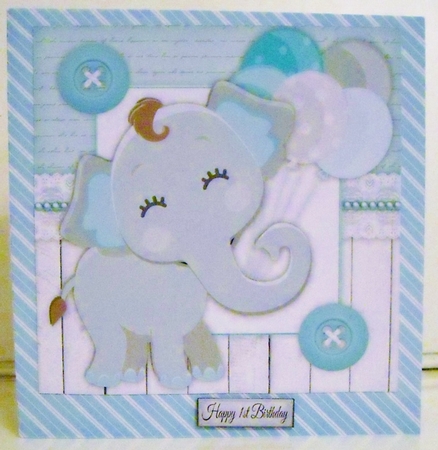 Adorable Aqua Elephant With Balloons 8x8 by Pam Stubley