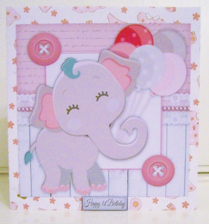 Adorable Pink Elephant With Balloons 8x8 by Pam Stubley