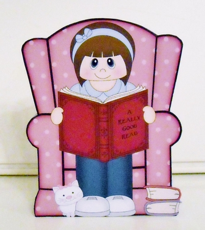 3D Shaped Card  Kit - Cute Little Young Lady reads a Good Book  by Pam Stubley