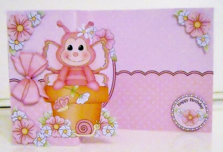 3D Shaped No-Hole Fold Back Card Kit - Flowerpot Friends - Cute Little Butterfly Puff by Pam Stubley