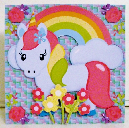RAINBOW UNICORN WITH FLOWERS by Pam Stubley
