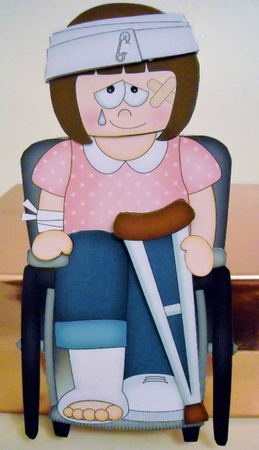 3D On the Shelf Card Kit - OOps Ouch Young Lady Tracy has had an Accident by Pam Stubley
