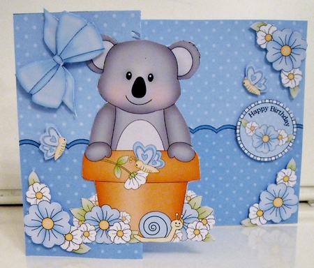 3D Shaped No-Hole Fold Back Card Kit - Flowerpot Friends - Cute Little Koala Bear KitKat by Pam Stubley
