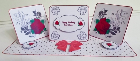 Red rose triple easel card. by Pam Stubley