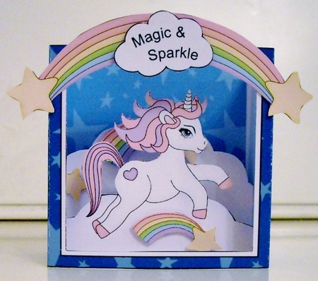 3D Diorama Shadow Box Card Mini Kit  -  Cute Little Unicorn Sparkle by Pam Stubley