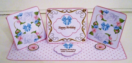 Pink floral triple easel card. by Pam Stubley