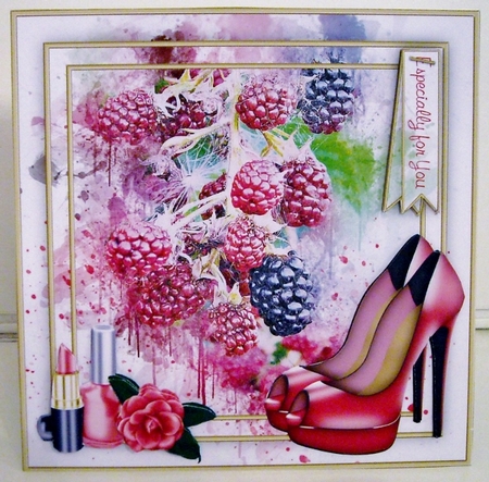 Berry Splash Shoes 8x8 Card Front Topper by Pam Stubley