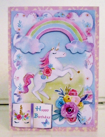 Dancing with Unicorns #1, 5x7 Card Front with Decoupage by Pam Stubley