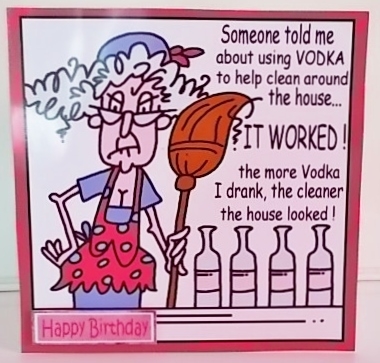 Cleaning Lady in pink apron with a bit of help! 8x8 by Pam Stubley