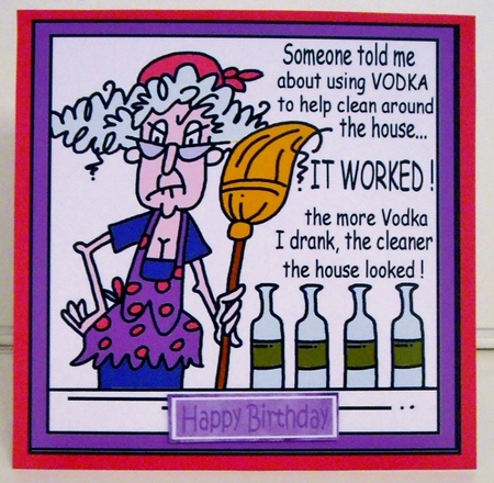 Cleaning Lady in purple apron with a bit of help! 8x8 by Pam Stubley