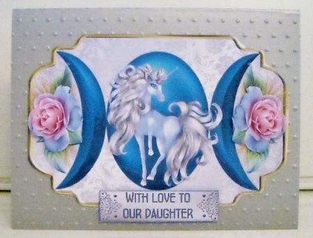 Moon Unicorn - 7.5 x 5.5 inch card front with decoupage by Pam Stubley