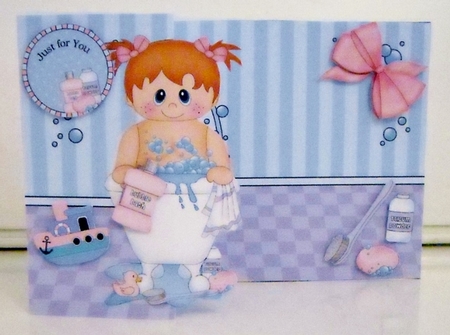 3D Shaped No-Hole Fold Back Card Kit - Bathtub Buddies - Cute Little Toddler Girl Maya by Pam Stubley