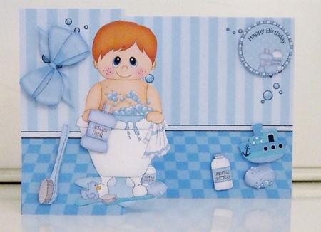 3D Shaped No-Hole Fold Back Card Kit - Bathtub Buddies - Cute Little Toddler Boy Brandon by Pam Stubley