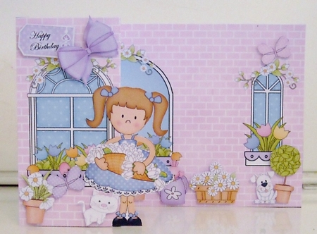 3D Shaped No-Hole Fold Back Mini Kit -  Country Cottage Girlz Liz has a Basket of Flowers by Pam Stubley