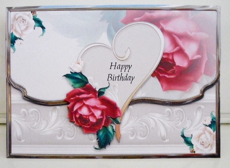 Love And Roses Scalloped Edge Faux Envelope Card Birthday by Pam Stubley