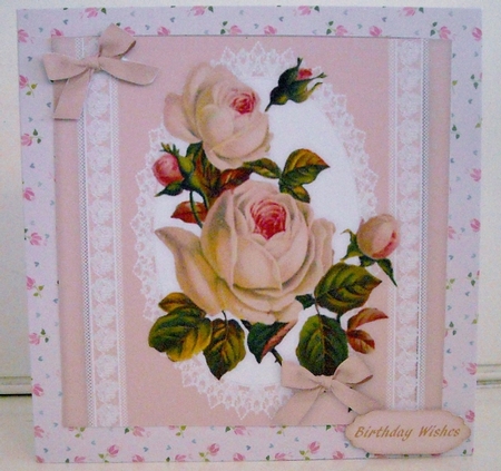 Beautiful Cream  Roses on Lace  by Pam Stubley