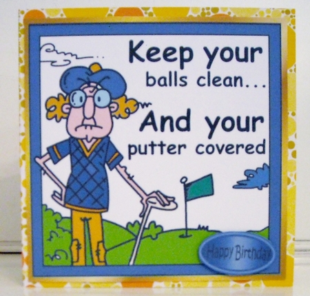 Great game of golf with Gus in blue 8x8 by Pam Stubley