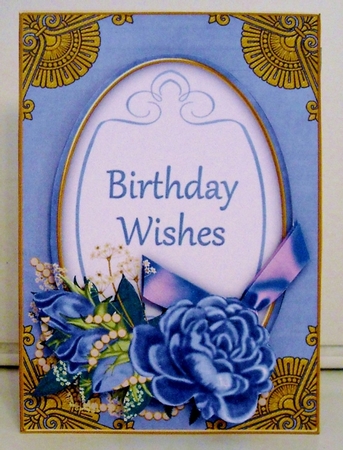 Dark Blue Rose Birthday Wishes 7x5in Oval Decoupage Topper by Pam Stubley