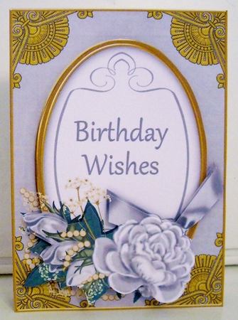 Silver Rose Birthday Wishes 7x5in Oval Decoupage Topper by Pam Stubley