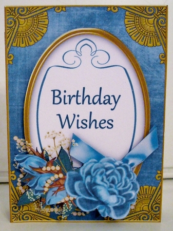Teal Rose Birthday Wishes 7x5in Oval Decoupage Topper by Pam Stubley