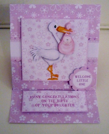 NOT THE STORK THAT BRINGS THE BABY GIRL BIRTH CONGRATULATIONS EASEL by Pam Stubley