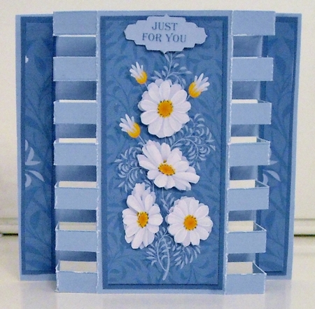 Blue Pattern and White Daisy Box Fold Card by Pam Stubley