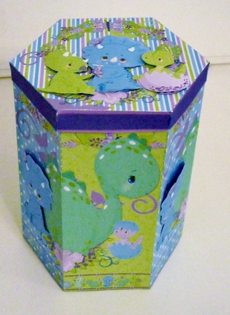 BABY DINOS - TALL HEXAGONAL DECOUPAGE BOX by Pam Stubley