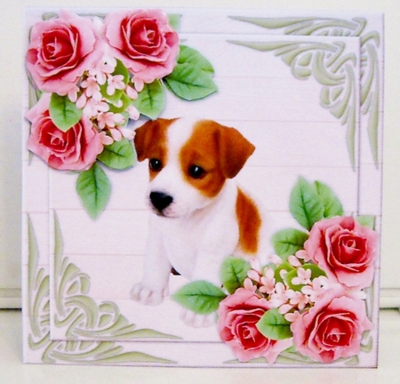 Cute Jack Russel Puppy & Pink Roses Mini Kit by Pam Stubley