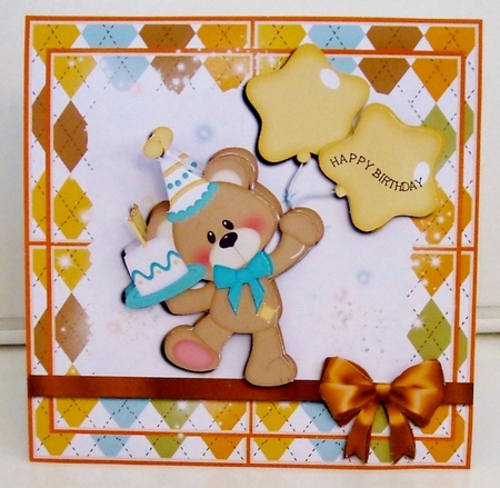 Party bear - happy birthday card by Pam Stubley