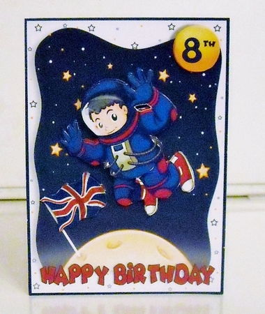Little Astronaut Planted the Flag Card Topper - Union Jack - English by Pam Stubley